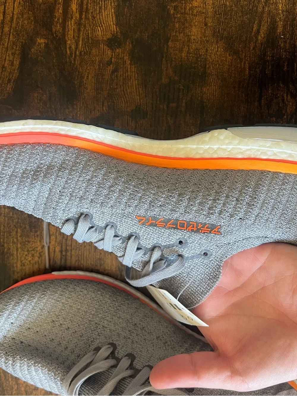 adidas Adizero Prime Light Gray Running Shoes with Orange Accents